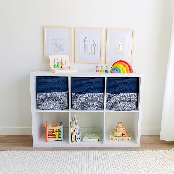 NaturalCozy 13 Inch Cube Storage Bins Cotton Rope Woven Baskets for Organizing 3-Pack | 13 x 13 Storage Cubes | Fabric Square Storage Baskets for Shelves Organizer, Kids Toy Bins, Closet Baby Nursery-Ruum Studio Home