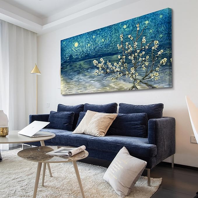 amatop Extra Large Wall Art Floral Tree Canvas Print for Living Room Bedroom Office– Oversized Plum Blossom Lake Landscape Picture Modern Blue Teal Nature Artwork Decor 58x29 Inch-Ruum Studio Home