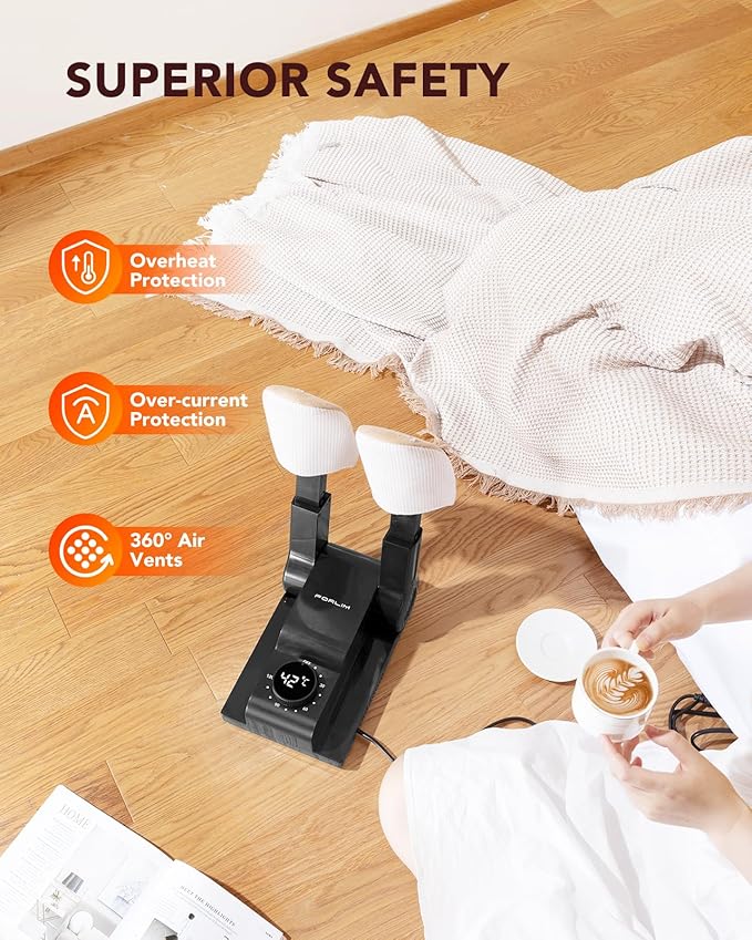 FORLIM [Upgraded Temperature Control] Boot Dryer for Work Boots - Shoe Dryer with 24-Hour Delay Timer, Portable Glove Dryer & Boot Warmer, Automatic Shut-Off Timer, Folding Design, Smart Panel, Black-Ruum Studio Home