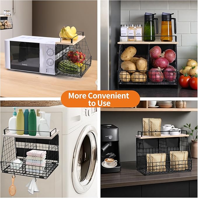 Large Magnetic Shelf for Fridge, Fruit and Vegetable Storage Wire Basket, Potato And Onion Storage Bin for Kitchen Organizers, Magnetic Spice Rack for Refrigerator, Kitchen Counter, RV and Laundry-Ruum Studio Home