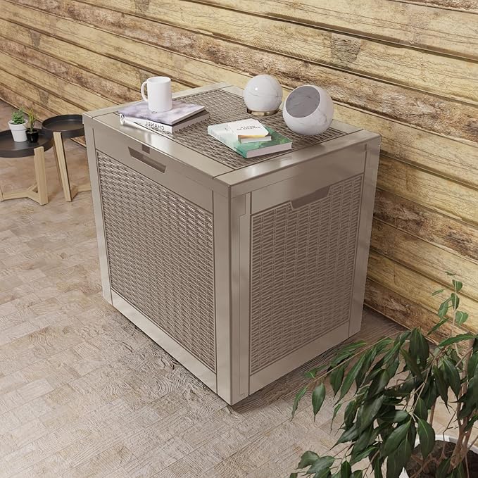 33 Gallon Deck Box Large Outdoor Storage for Patio Furniture,Outdoor Cushions,Garden Tools and Pool Supplies,Waterproof,Resin,Lockable(Grey)-Ruum Studio Home