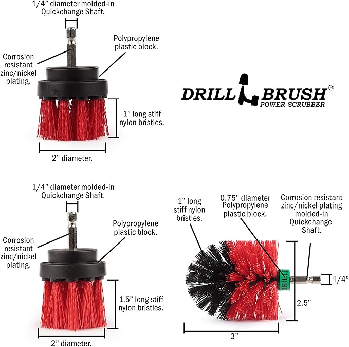 Drillbrush Headstone Cleaning Supplies - Outdoor Power Brush - Fountain Cleaner Tool - Deck Scrubbing Tool - Patio Cleaning Brush - Concrete Garage Floor Cleaner - Granite Scrubber Kit for Drill-Ruum Studio Home