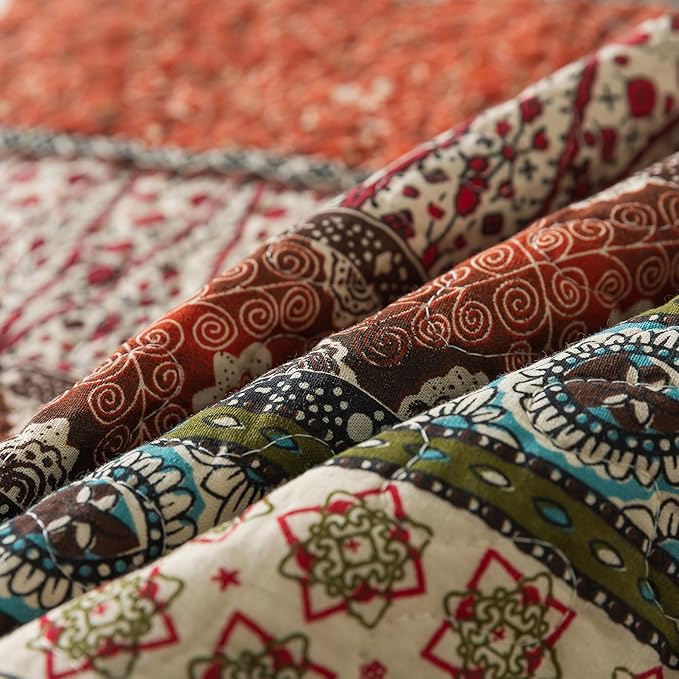 NEWLAKE Cotton Bedspread Quilt Sets - Reversible Patchwork Coverlet Set, Red Striped Jacquard Pattern, Oversized King Size-Ruum Studio Home