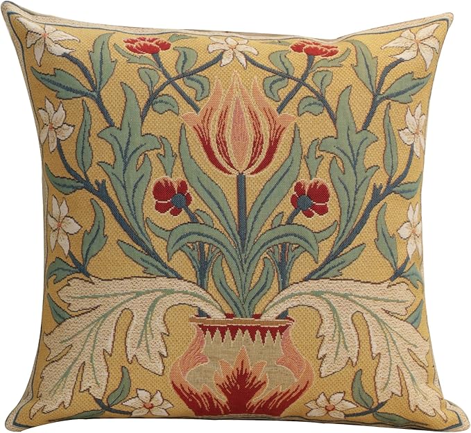 Charlotte Home Furnishings Throw Pillow Covers, Decorative Boho Pillow Covers for Couch, Living Room, Red Tulip Square Cushion Cases 18x18 in, European Cotton Jacquard Woven for Cozy Bedroom Decor-Ruum Studio Home