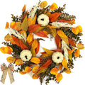 CYANBLOOM Fall Wreaths for Front Door: Rustic 20-22 Inch Bow Wreath with Golden Eucalyptus, White Pumpkins & Wheat - Lovely Warm Vibes Outdoor Indoor Farmhouse Decor for Halloween Thanksgiving Autumn-Ruum Studio Home