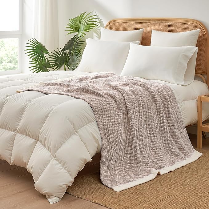 Snuggle Sac Heather Taupe Throw Blanket for Couch, Reversible Super Soft Knitted Blankets Warm Cozy Knit Fuzzy Plush Lightweight Throws for Sofa, Bed, Camping, Picnic, Taupe, 50x60 inches-Ruum Studio Home