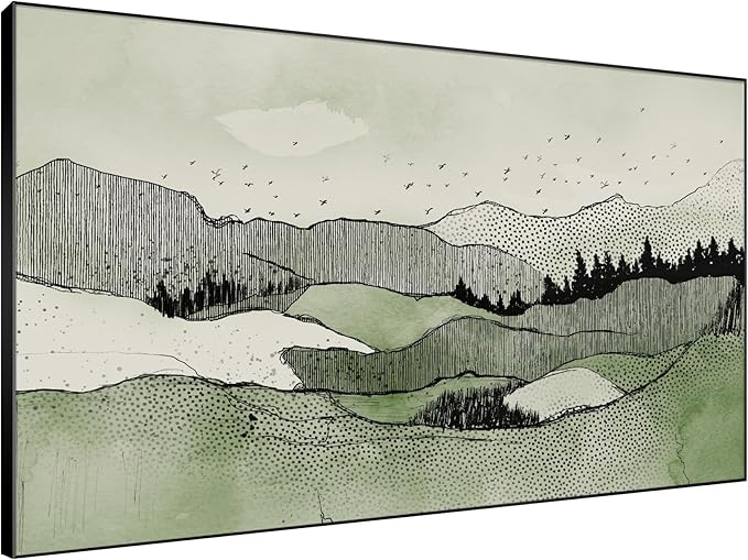 SIGNWIN 46"x72" Extra Large Framed Wall Art Green Line Art Mountain Landscape Illustration for Home Living Room Bedroom Decor (Frame Assembly Required)-Ruum Studio Home