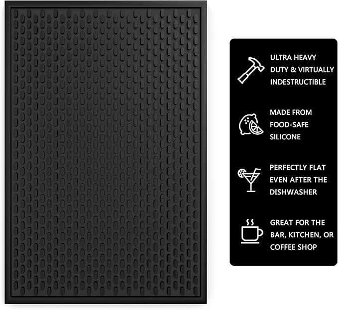 Silicone Drip Mat - 1/2 Inch Thick, Heat-Resistant and Food Safe - Counter Top, Coffee Bar or Restaurant - Drying Mat for Glasses - 18x12 Inches-Ruum Studio Home