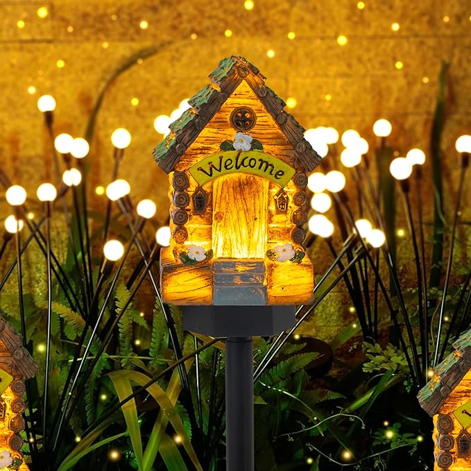 Dazzle Bright Fairy Garden House, 16" Glow in The Dark Cottage with Solar LED Light, Beautiful Miniature Garden Decoration for Indoor or Outdoor Gardens-Ruum Studio Home