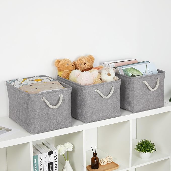 Bidtakay Storage Baskets Gray 3 Pack Shelf Baskets Collapsible Storage Bins for Clothes 15X11X9.5Inch Decorative Baskets with Handles Large Baskets for Organizing Closet Home Storage (Grey)-Ruum Studio Home