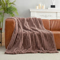 Amélie Home Faux Fur Throw Blanket for Couch, Cozy Fuzzy Fluffy Fur Luxurious Soft Striped Plush Gift Blankets for Family Sofa Chair Bed Living Room Bedroom, 55"x70", Light Coffee-Ruum Studio Home