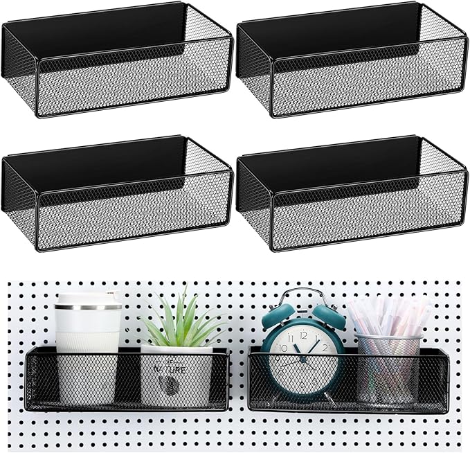 Tioncy 4 Pcs Magnetic Storage Bin Magnetic Locker Organizer for Pegboard Refrigerator Shelves Basket Container Wire Storage Holder for Kitchen Home Whiteboard(Black,10.6''l)-Ruum Studio Home