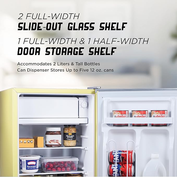 2.5 Cu. Ft. Compact Refrigerator, ENERGY STAR Certified Small Refrigerator, Single Door Mini Fridge with Freezer, R600a Refrigerant, IBCR25SUN , Sun Yellow-Ruum Studio Home