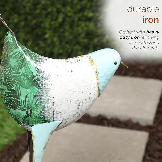 Alpine Corporation MCC702 Head-Down Metal Bird Outdoor Statue, Animal Décor for Patio, Lawn & Garden, 24" H, Blue and White-Ruum Studio Home