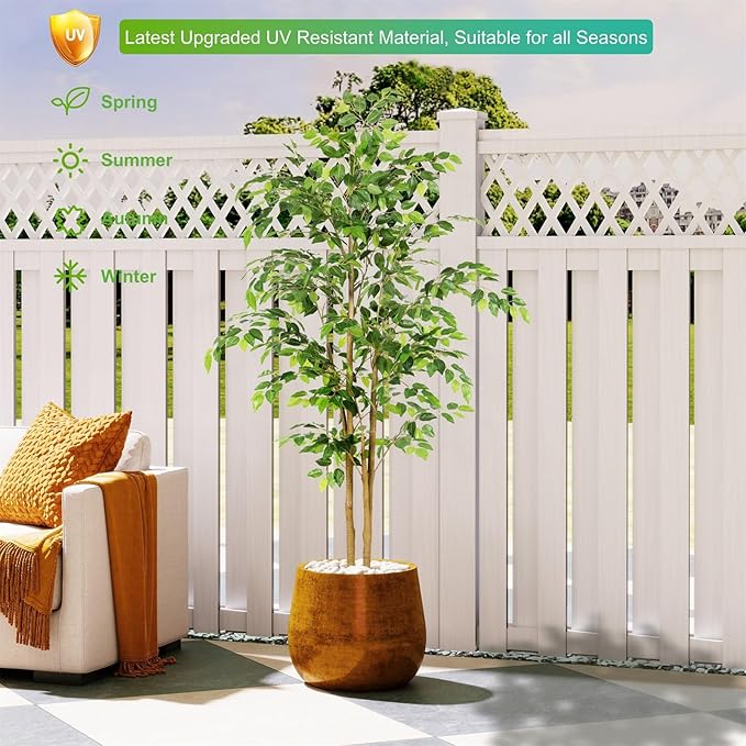 Tall UV Resistant Ficus Tree Artificial，5ft(60in) Faux Ficus Tree with Realistic Smooth and Shiny Leaves， Fake Trees Indoor Outdoor for Home Office Living Room Bedroom Foyer Porch Decor.-Ruum Studio Home