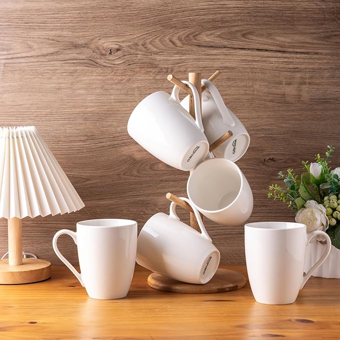 GBHOME 16oz Coffee Mugs Set of 6, Large Ceramic Coffee Mugs for Man, Woman, Dad, Mom, Modern Coffee Mugs Set with handle for Tea/Latte/Cappuccino/Milk/Cocoa. Dishwasher&Microwave Safe,White-Ruum Studio Home