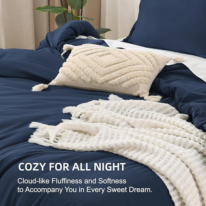 Litanika Navy Blue Comforter King Size, 3 Pieces Lightweight Solid Bedding Comforter Set, All Season Fluffy Bed Set (104x90In Comforter & 2 Pillowcases)-Ruum Studio Home
