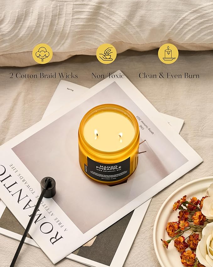 M&SENSE Mango Pineapple Tropical Scented Candle - 11.6oz Natural Soy Wax Non Toxic 70-Hour Burn 2-Wick Fruit Scent for Home, Housewarming Gifts - Aromatherapy Candle for Women, Men & Family Friends-Ruum Studio Home