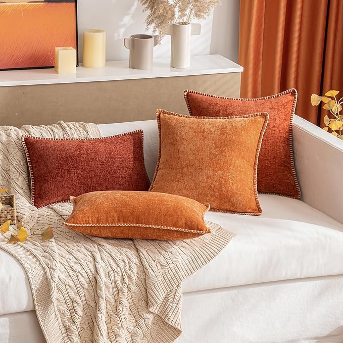 MIULEE Pack of 2 Fall Couch Throw Pillow Covers 12x20 Inch Rust Farmhouse Decorative Pillow Covers with Stitched Edge Soft Chenille Solid Dyed Pillow Covers for Sofa Bed Living Room-Ruum Studio Home