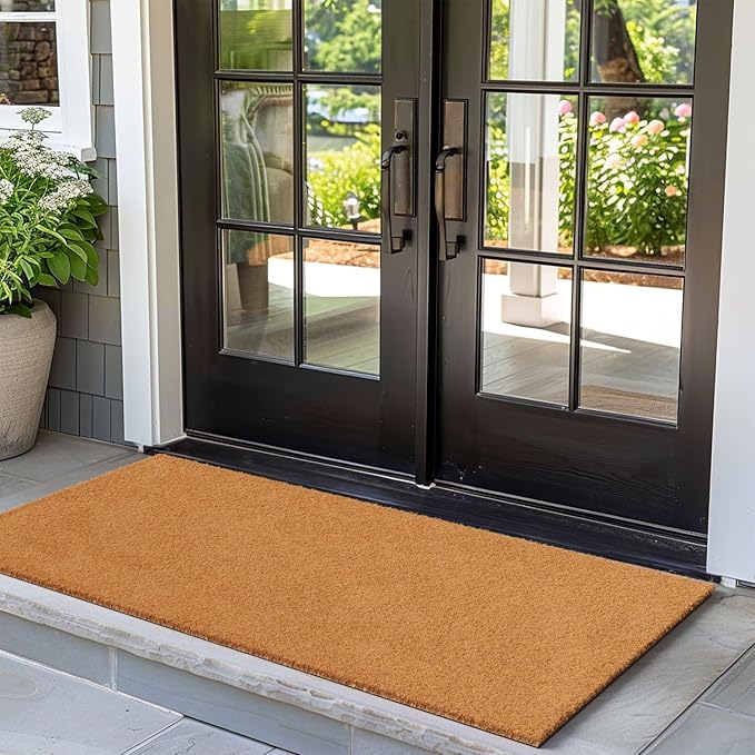 Barnyard Designs Natural Coco Coir Heavy Duty Backing Doormat - Large Cute Non-Slip Front Door Welcome Mat for Outside Entrance or Porch Entry, Brown (36x72, Plain Brown)-Ruum Studio Home