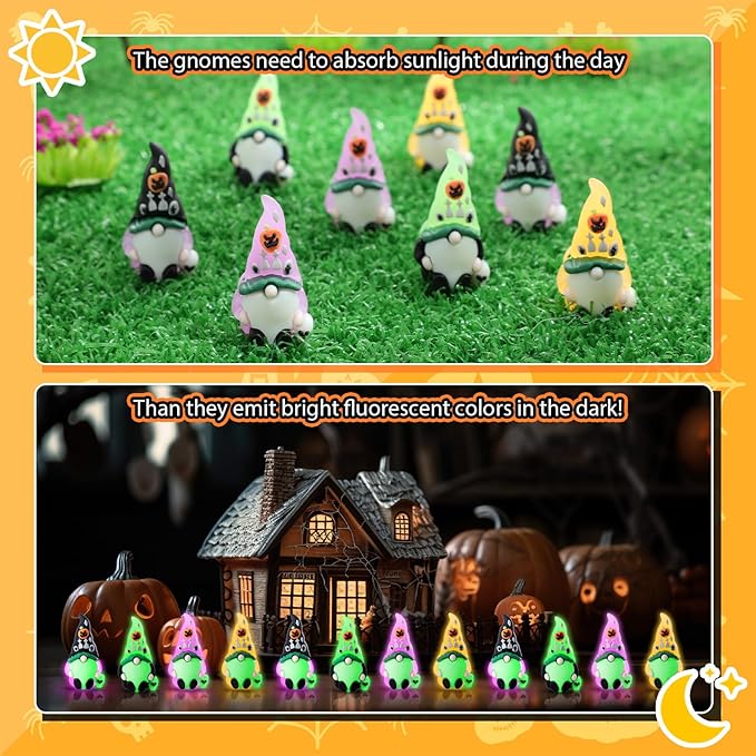 Wesiti 25 Pcs Luminous Halloween Mini Gnomes Figurines Bulk Glow in Dark Miniature Ornaments Hide and Seek Tiny Gnomes Figures Statue Halloween Party Favor Bag Fillers Garden Dollhouse Decor Gifts-Ruum Studio Home