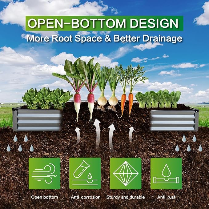 GARDMAX 8x4x1FT Galvanized Raised Garden Bed Kit, Metal Planter Boxes Outdoor with Easy Assembly, Large Garden Bed for Vegetables, Fruits, Flower, Herbs Rectangle Silver-Ruum Studio Home
