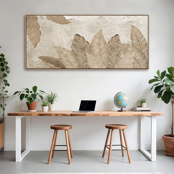 Minimalist & Modern Art for Bedroom Decor Framed Abstract & Textured Artwork for Walls Neutral & Contemporary Beige Pictures - 3D Artwork for Living Room and Boho Style 31×70IN-Ruum Studio Home