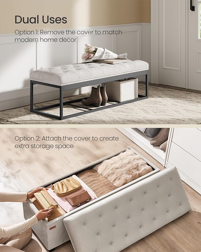 SONGMICS Velvet Storage Ottoman Bench, Foot Rest with Legs, 15.7 x 43 x 15.7 Inches, End of Bed Bench, Storage Chest, Load up to 660 lb, for Living Room, Bedroom, Entryway, Cream White ULSF089W01-Ruum Studio Home