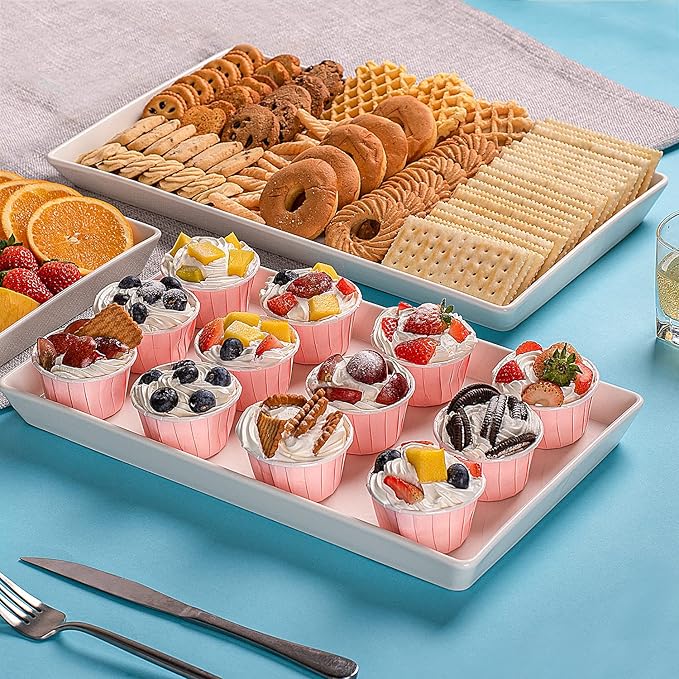 Delling Large Serving Platter, 16" x 9.5" Large Serving Tray, White Rectangular Porcelain Platters for Serving Food, Serving Trays for Party, Entertaining, Appetizer, Charcuterie, Snack - Set of 3-Ruum Studio Home