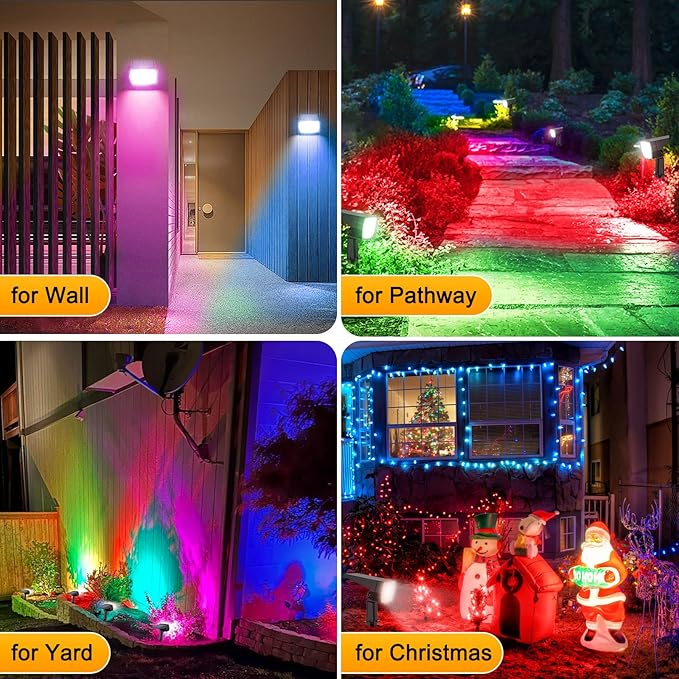 Fabrito Solar Color Changing Lights Outdoor, 9 Color Modes Landscape Spotlights, Dusk to Dawn Solar Powered Spot Lights for Outside, Solar Garden Lights for Yard, Pathway, Tree 4 Pack (Multicolor)-Ruum Studio Home
