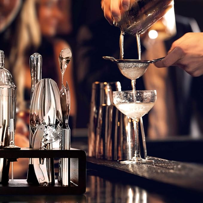 Highball & Chaser 13-Piece Boston Cocktail Shaker Set Stainless Steel Mixology Bartender Kit With Stand For Home Bar Cocktail Set | Laser Engraved Cocktail Tools | Plus E-Book with 30 Cocktail Recipes-Ruum Studio Home