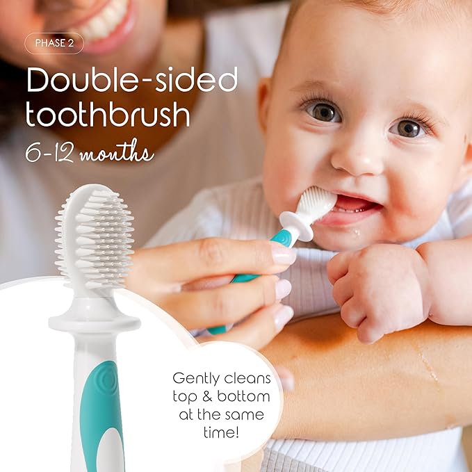 Cherish Baby Care Baby Toothbrush & Toddler Toothbrush Set (0-2 Years) - BPA-Free & Safety-Tested, 2023 Award Winner, Food-Grade Silicone (Teal)-Ruum Studio Home
