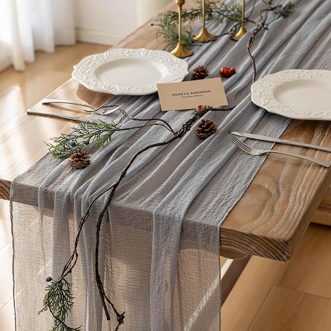 Cheesecloth Table Runner Dusty Blue Gauze Rustic Cheese Cloth Table Runner 120 Inch 10 FT for Wedding Baby Bridal Shower Birthday Engagement Party Long Sheer Boho Home Decorations-Ruum Studio Home