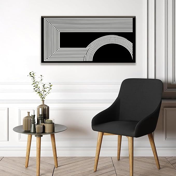 Abstract Wall Art Modern Canvas Art Wall Decor Minimalist Wall Art Geometric Line Canvas Artwork Print Paintings Black And White Wall Art Modern Picture For Bedroom Art Office Home Wall Decor 20"X 40"-Ruum Studio Home