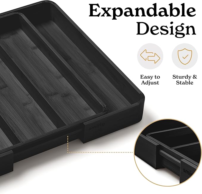 SMIRLY Silverware Drawer Organizer – Bamboo Kitchen Drawer Organizer, Adjustable Utensil Holder and Cutlery Tray, Drawer Dividers for Flatware and Kitchen Utensils-Ruum Studio Home