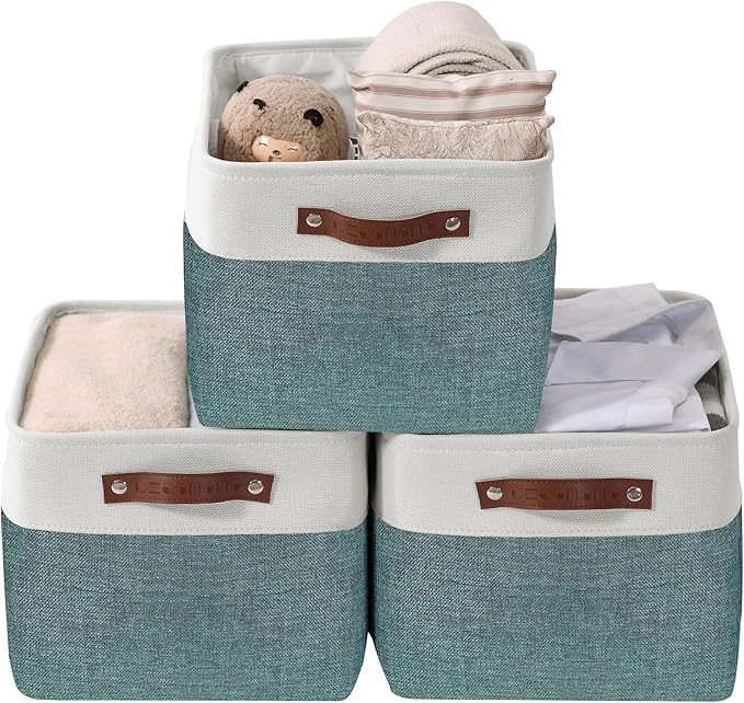 DECOMOMO Storage Bins Fabric Storage Baskets for Shelves, Linen Closet Organization Toys Nursery (Green and White, Large - 3 Pack)-Ruum Studio Home