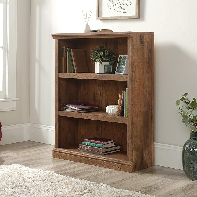 Sauder 3 Tier Book Shelf Wooden Bookcase Multipurpose Bookshelf for Home Office, Living Room, in Vintage Oak-Ruum Studio Home