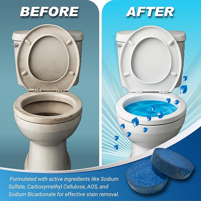 Automatic Toilet Bowl Cleaner Tablets – 20 Tabs - Blue Gel Toilet Tank Cleaners, Hard Water Ring Remover, Septic-Safe Heavy-Duty Stain & Smell Eliminator, Toilet Cleaning & Deodorizer-Ruum Studio Home