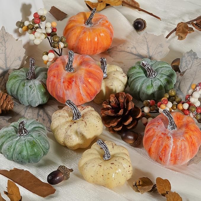 Artmag 25 PCS Pumpkin Decor Set, Artificial Pumpkins Fall Decor for Halloween Thanksgiving Decorations with Acorns, Pinecones, Berries, Maple Leaves for Home Table-Ruum Studio Home