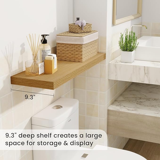 Fun Memories Floating Shelves for Wall, 30 Inch Rustic Wood Wall Mounted Shelves for Bathroom, Bedroom, Kitchen, Living Room, Deep Floating Shelves for Storage & Home Decor (Oak, Set of 2)-Ruum Studio Home