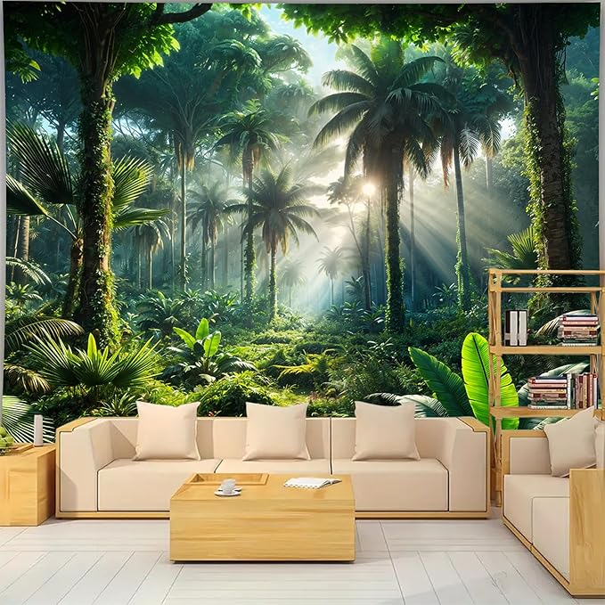 BSFHH Nature Tapestry Forest Tree Sea Cave Wall Hanging, Stream Through Rainforest Landscape Wall Art Tapestry for Bedroom Living room (Rainforest, 90"×70", Unframed)-Ruum Studio Home