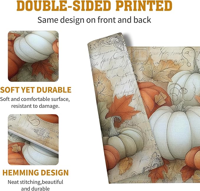 Fall Pumpkin Placemats Set of 4 Vintage Autumn Maple Leaf Seasonal Place Mats 12x18 Inch Thanksgiving Farmhouse Linen Fabric Table Mats for Party Kitchen Dining Outdoor Indoor Decor-Ruum Studio Home