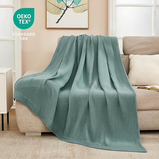 EMME Muslin Twin Blankets for Couch Breathable Gauze All Season Soft and Lightweight Pre-Washed Cotton Blanket (Teal, 60"x80")-Ruum Studio Home