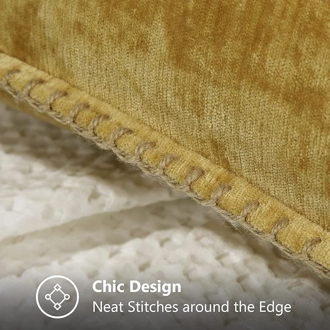 decorUhome Chenille Soft Throw Pillow Covers 24x24 Set of 2, Farmhouse Velvet Neutral Decorative Euro Pillow Covers with Stitched Edge for Couch Sofa Bed Home Decor, Mineral Yellow-Ruum Studio Home