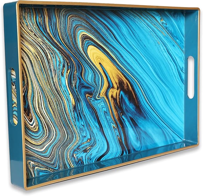 Spsyrine Serving Tray, Marble Decorative Tray Plastic Rectangular Coffee Table Tray for Living Room, Storage, Kitchen, Ottoman, Bathroom Decor. 15.6” X 10.2" LJRE-Ruum Studio Home