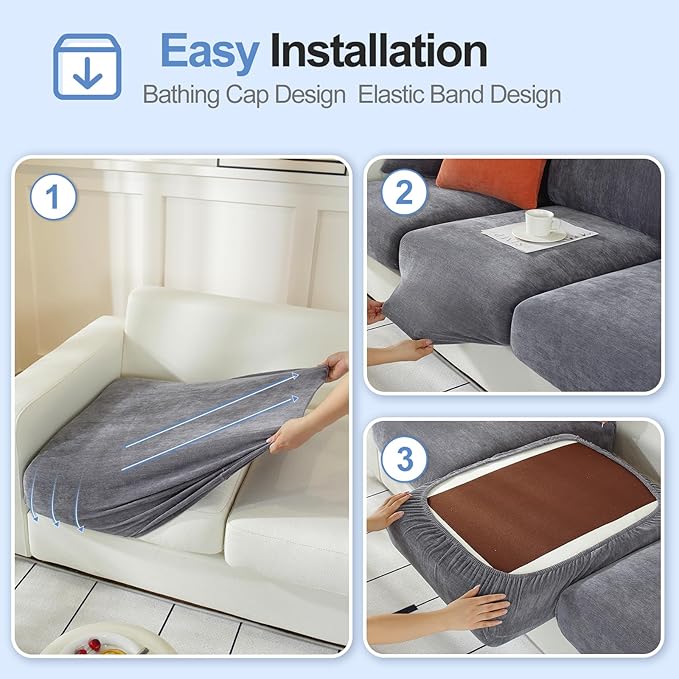 Couch Cushion Covers for L Shaped Sectional Sofa – Softer Chenille Sofa Covers Washable, Non-Slip Stretch Couch Covers & Individual Seat Cushion Slipcovers (3 Piece, Dark Grey)-Ruum Studio Home