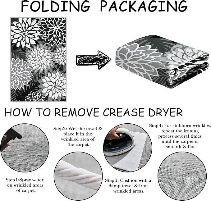 Area Rug 2x3 Black White Washable Entry Small Rug Multicolored Tropical Botanical Modern Floral Indoor Kitchen Door Mat Entrance Carpet Non Slip for Bedroom Living Room, Porch-Ruum Studio Home