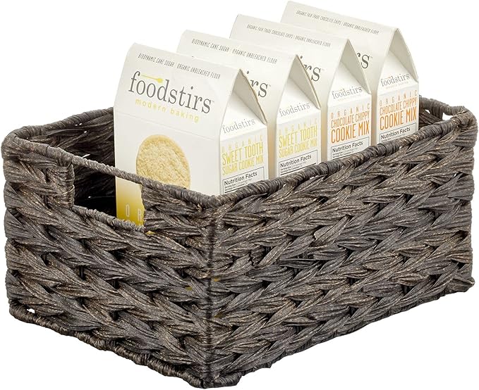 mDesign Woven Farmhouse Kitchen Pantry Food Storage Organizer Basket Box - Container Organization for Cabinets, Cupboards, Shelves, Countertops, Store Potatoes, Onions, Fruit, 6 Pack, Espresso Brown-Ruum Studio Home