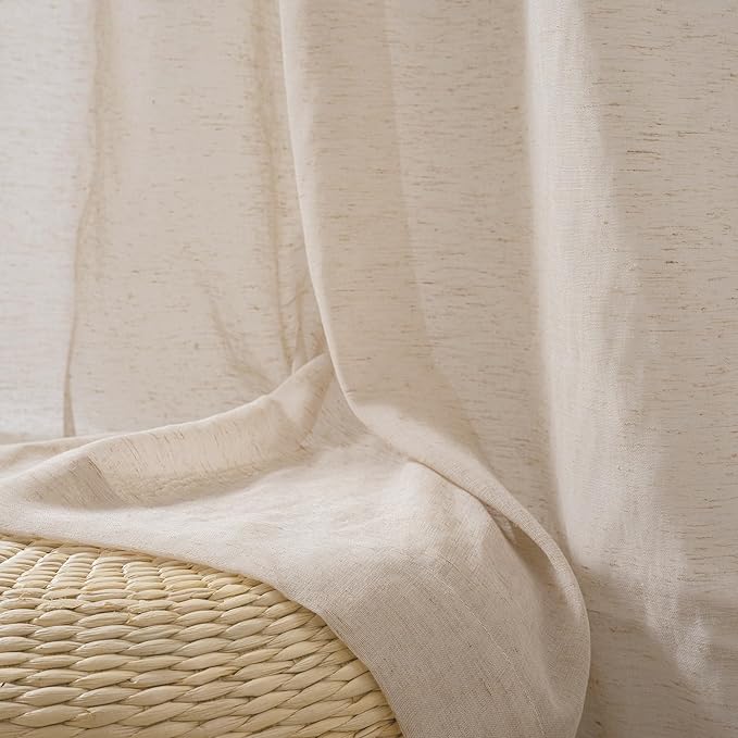 FMFUNCTEX Linen Sheer Curtains for Bedroom, Taupe Curtains 63 Inch Length for Living Room, Brown Farmhouse French Flax Blend Window Draperies, Rod Pocket 2 Panels Set-Ruum Studio Home