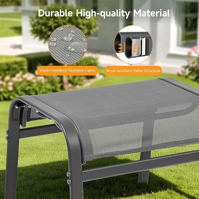 Outdoor Ottoman Set of 2, All Weather Outdoor Foot Stool with Supportive Textliene and Metal Frame, Stackable Oversized Outdoor Foot Rest for Furniture Patio Garden Pool, Grey-Ruum Studio Home